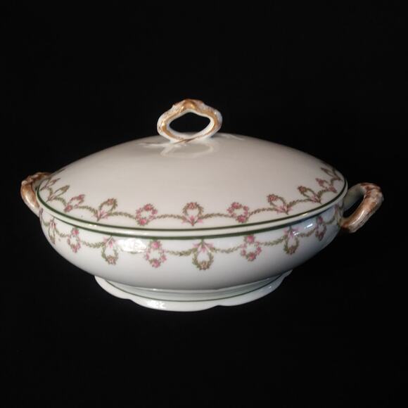 Antique Charles Ahrenfield Limoges 8 Inch Round Covered Vegetable Bowl